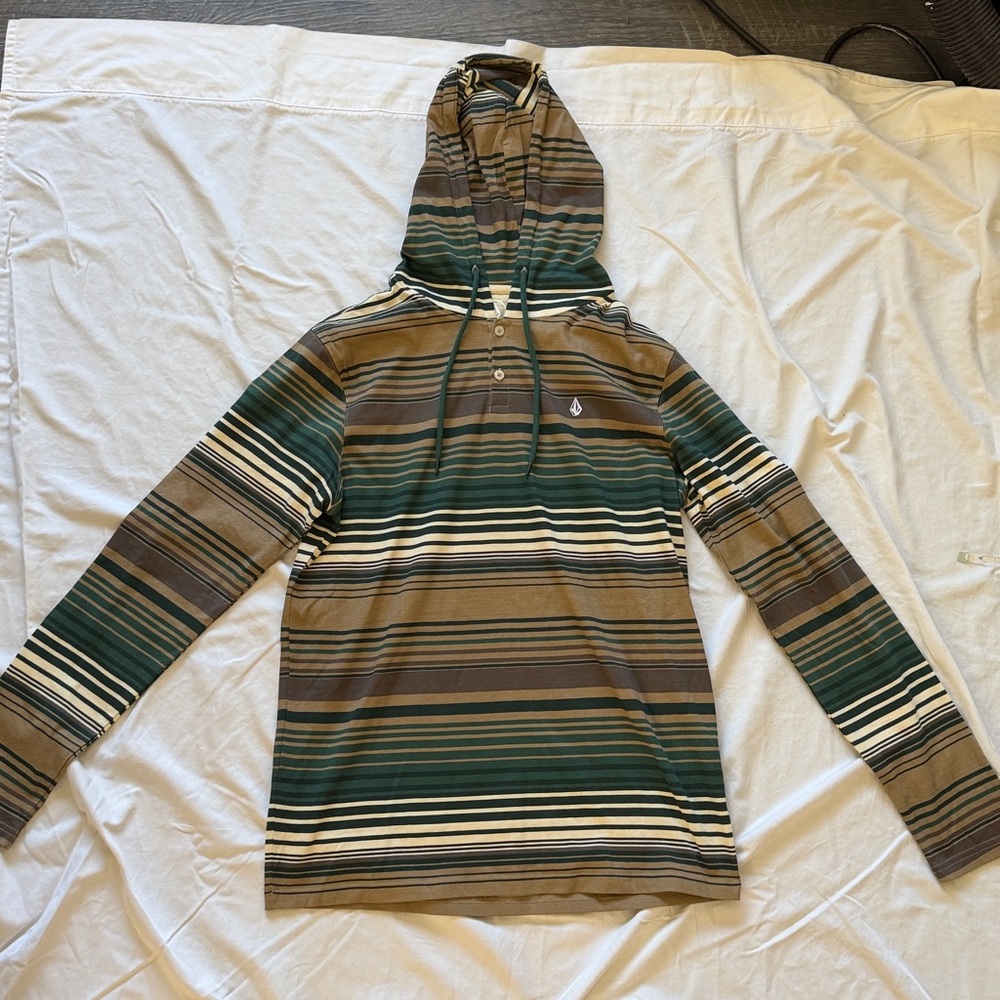 Volcom Beige and Green Hooded Shirt